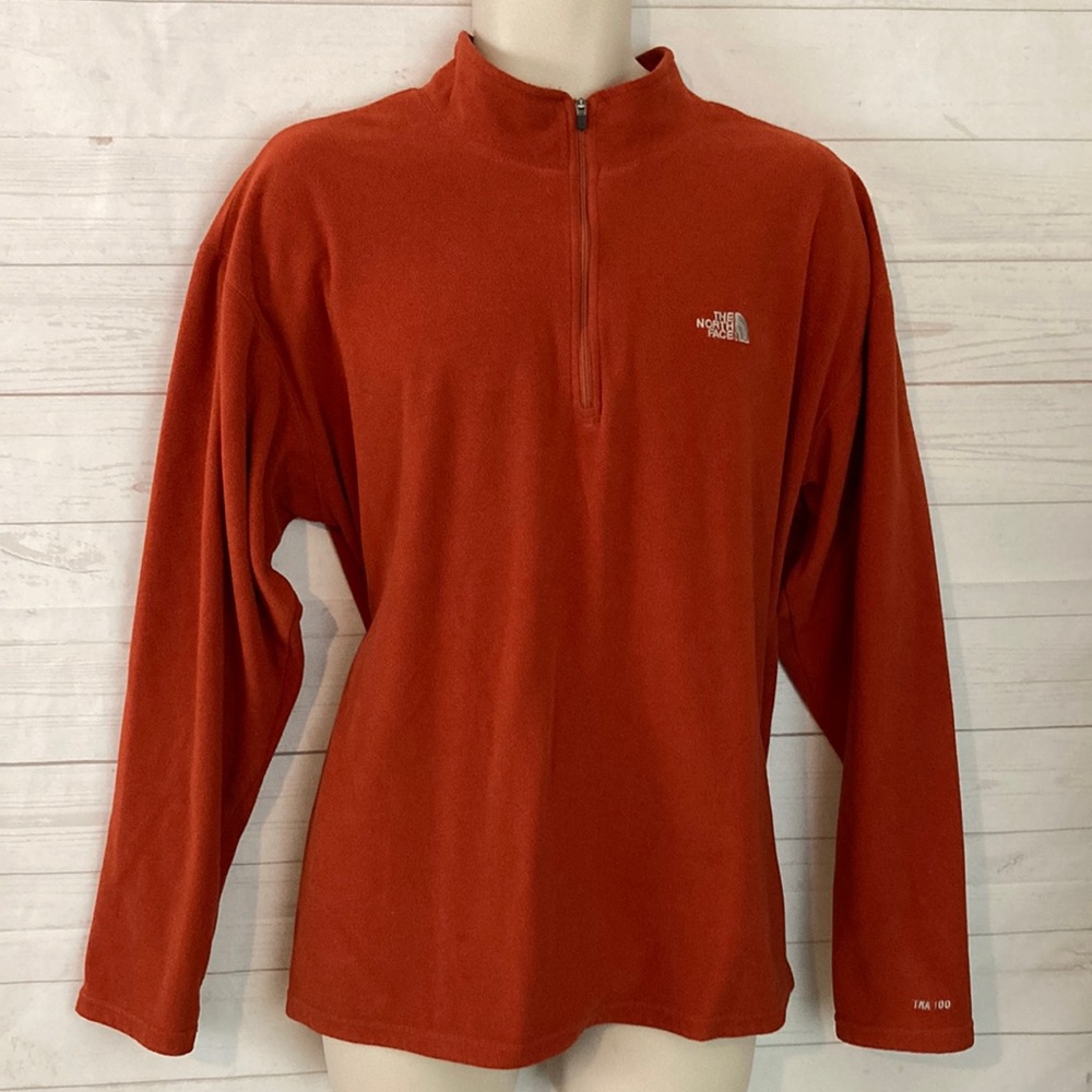 The North Face Mens SZ XL TKA 100 pull over orange 1/4 zip Long Sleeve sweater